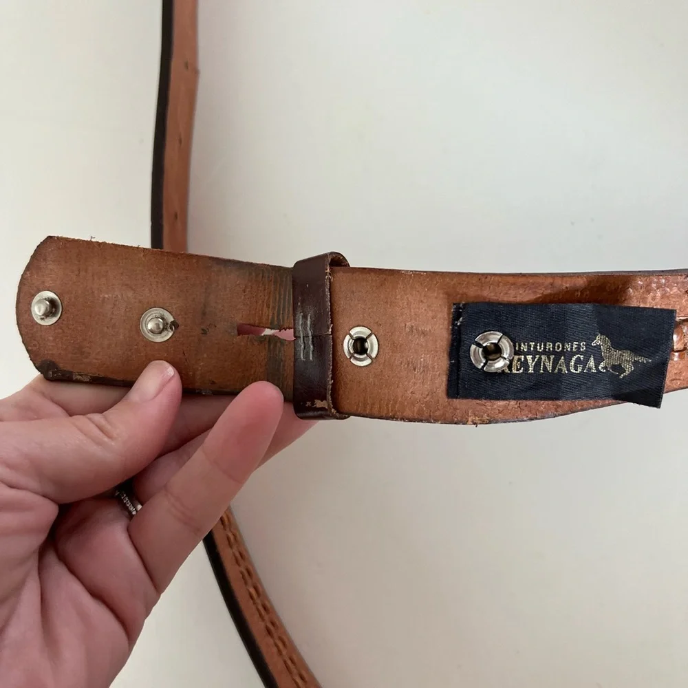 Cinturones Keynaga Brown Tooled Leather Belt With Braided Scorpion Design‎